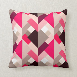 Modern Abstract Triangles, Fuchsia Pink and Grey Throw Pillow