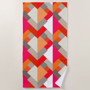 Modern Abstract Triangles, Orange, Fuchsia, & Grey Beach Towel