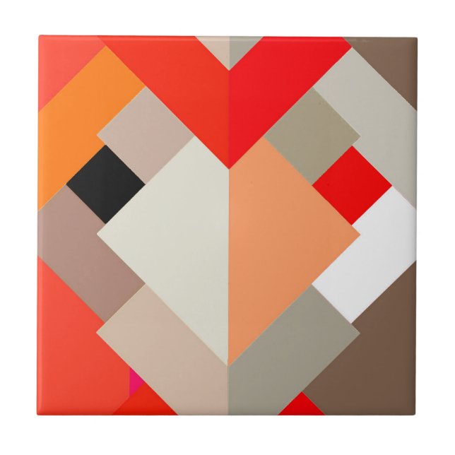 Modern Abstract Triangles, Orange, Fuchsia, & Grey Tile (Front)