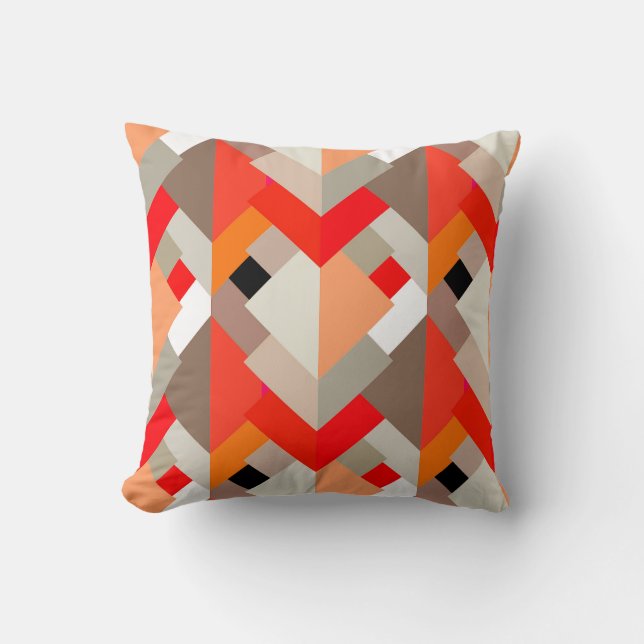 Modern Abstract Triangles, Orange, Red, & Grey Thr Throw Pillow (Front)