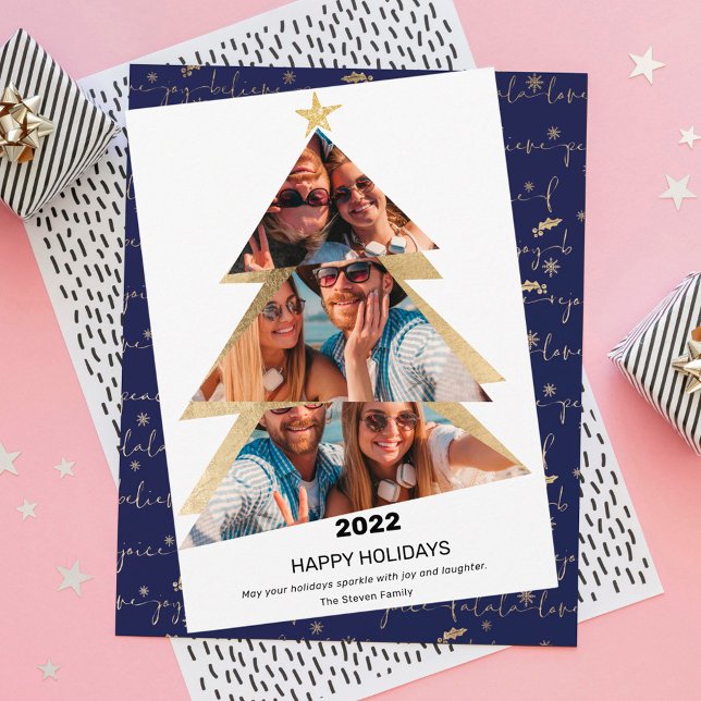 Modern abstract Triangles photos christmas tree Holiday Card (Creator Uploaded)