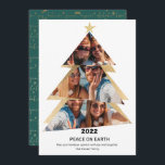 Modern abstract Triangles photos christmas tree Holiday Card<br><div class="desc">Modern peace on earth abstract Triangles photos christmas tree and Christmas saying pattern with joy,  love,  believe,  peace,  falalala  emerald green text pattern with snowflake and mistletoe. All the colours are editable.</div>