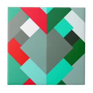 Modern Abstract Triangles, Turquoise, Red, & Grey Tile