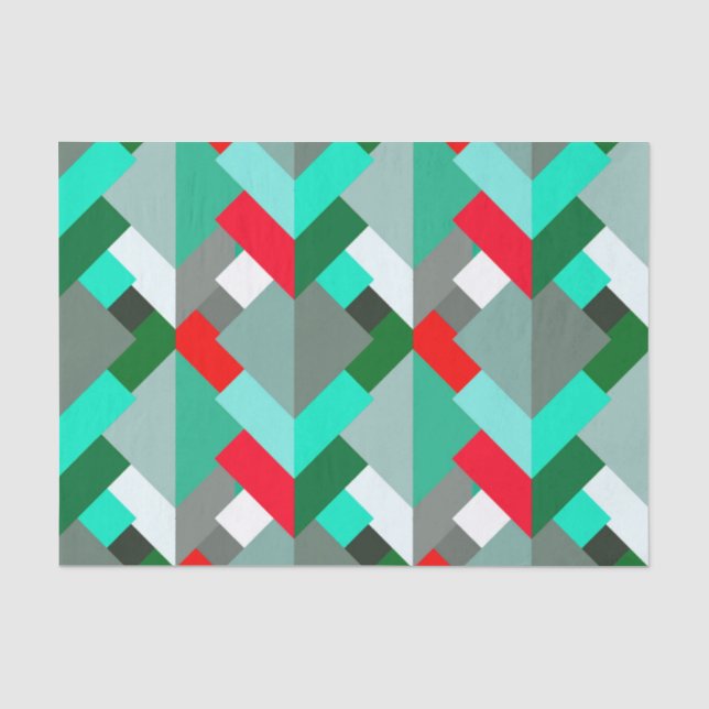 Modern Abstract Triangles, Turquoise, Red, & Grey Tissue Paper (Front)