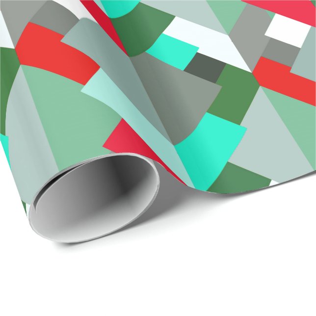 Modern Abstract Triangles, Turquoise, Red, & Grey Wrapping Paper (Roll Corner)
