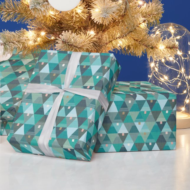 Modern Abstract Triangular Trees Green  Wrapping Paper (Holidays)