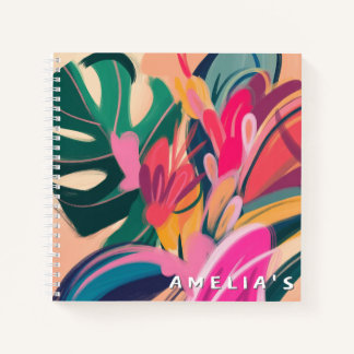 Modern Abstract Tropical Floral Personalized Name  Notebook