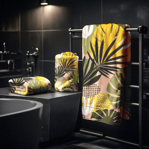 Modern Abstract Tropical Leaves & Polka Dots  Bath Towel Set