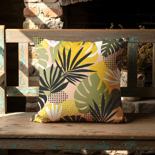 Modern Abstract Tropical Leaves & Polka Dots Throw Pillow