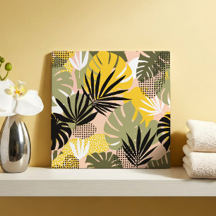 Modern Abstract Tropical Leaves & Polka Dots  Tile