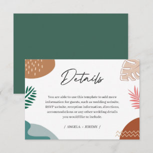 Modern Abstract Tropical Leaves Wedding Details Enclosure Card