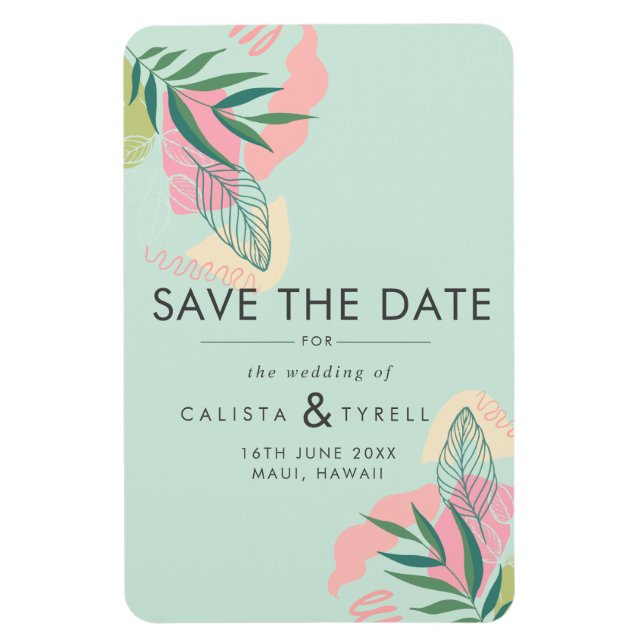 Modern Abstract Tropical Neo Mint & Pink Save The  Magnet (Vertical)
