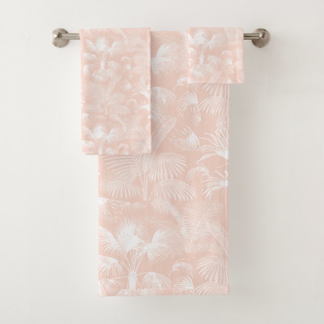 Modern Abstract Tropical Palm Trees Foliage Pink  Bath Towel Set (Insitu)