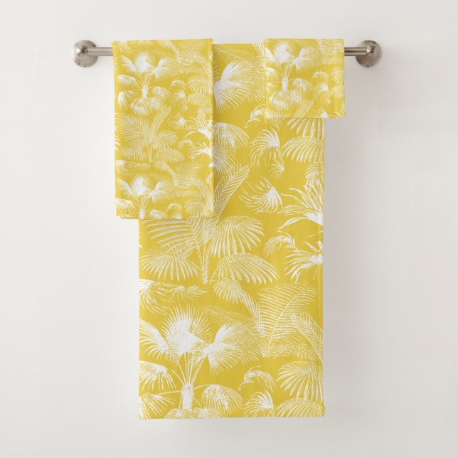 Modern Abstract Tropical Palm Trees Yellow Bath Towel Set (Insitu)