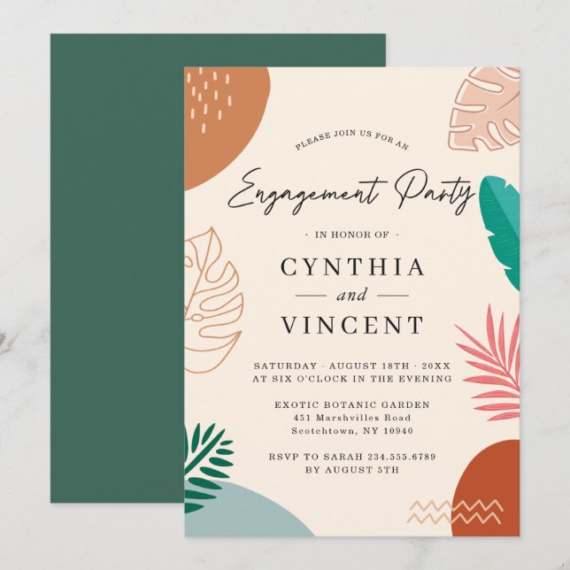 Modern Abstract Tropical Summer Engagement Party Invitation (Front/Back)