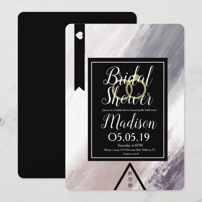 Modern Abstract Violet Blush Grey Bridal Shower Invitation (Front/Back)