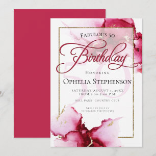 Modern Abstract Vivid Burgundy Pink Birthday Invitation