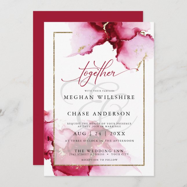 Modern Abstract Vivid Burgundy Pink Invitation (Front/Back)