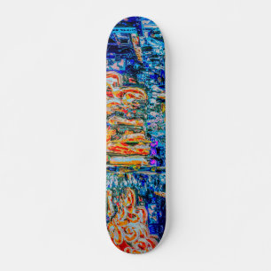 Modern abstract watercolor black orange and blue skateboard