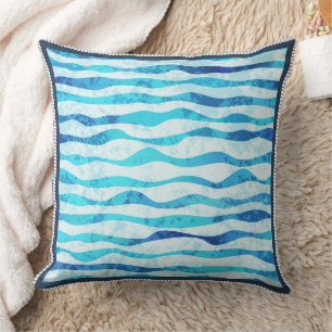 Modern Abstract Watercolor Blue Ocean Waves Throw Pillow