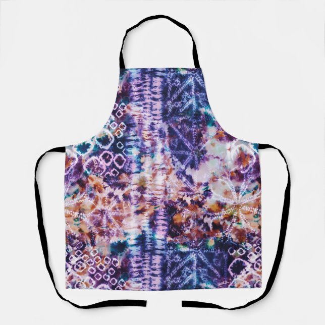 Modern Abstract Watercolor Blue Red White Tie Dye Apron (Front)
