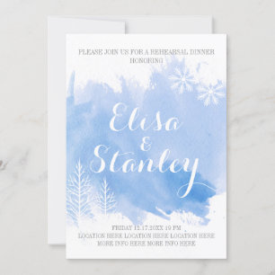Modern abstract watercolor blue rehearsal dinner invitation