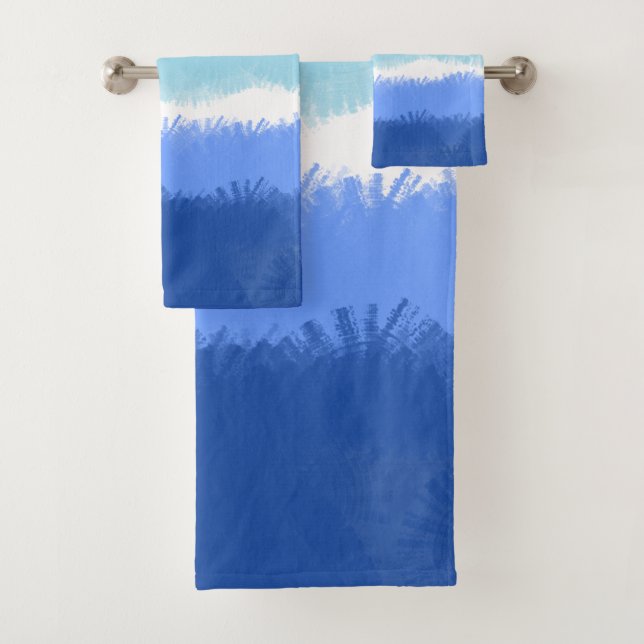 Modern Abstract Watercolor Blue Tones Bath Towel Set (Insitu)