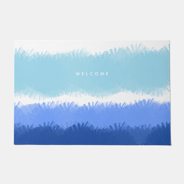 Modern Abstract Watercolor Blue Tones Doormat (Front)