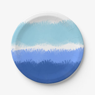 Modern Abstract Watercolor Blue Tones Paper Plate