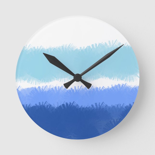 Modern Abstract Watercolor Blue Tones Round Clock (Front)