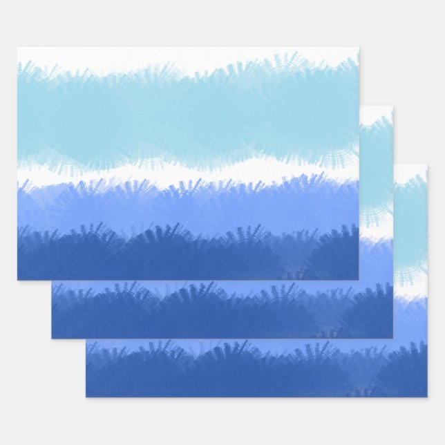 Modern Abstract Watercolor Blue Tones Wrapping Paper Sheet (Set)