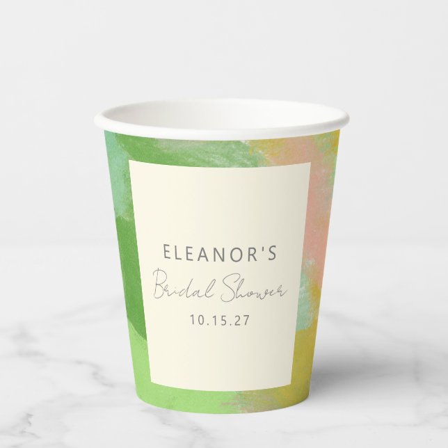 Modern Abstract Watercolor Bridal Shower Custom Paper Cups (Front)