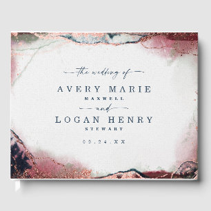 Modern Abstract Watercolor Burgundy & Navy Wedding Guest Book