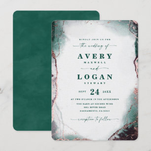 Modern Abstract Watercolor Emerald Green Wedding Invitation