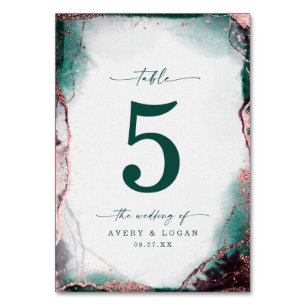 Modern Abstract Watercolor Emerald Green Wedding Table Number