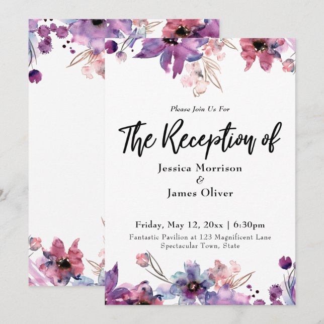 Modern Abstract Watercolor Florals Reception Invitation (Front/Back)