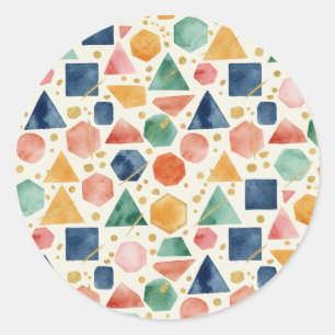 Modern Abstract Watercolor Geometric Shapes & Gold Classic Round Sticker
