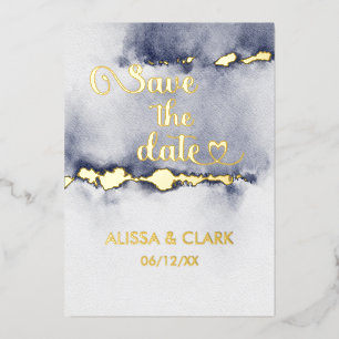 Modern Abstract Watercolor Navy Save The Date