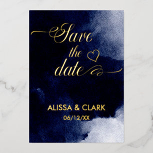 Modern Abstract Watercolor Navy Save The Date
