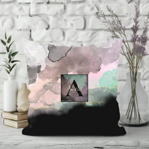 Modern Abstract Watercolor Pastel Monogram Throw Pillow