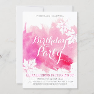 Modern abstract watercolor pink birthday party invitation