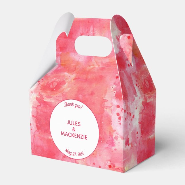 Modern Abstract Watercolor Pink Wedding Favor Box (Front Side)