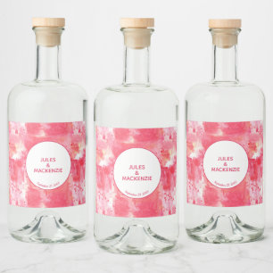 Modern Abstract Watercolor Pink Wedding Liquor Bottle Label