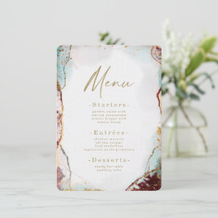 Modern Abstract Watercolor Red & Gold Wedding Menu