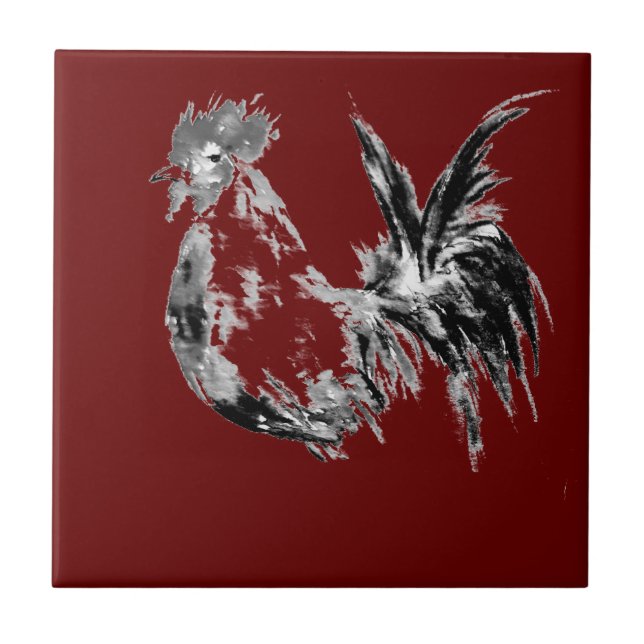 Modern Abstract Watercolor Rooster Tile (Front)