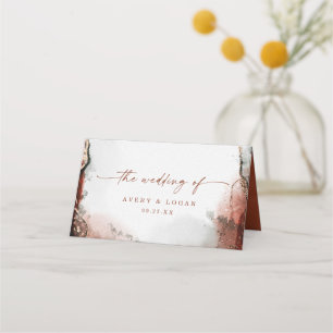 Modern Abstract Watercolor Rust & Hunter Wedding Place Card