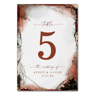 Modern Abstract Watercolor Rust & Hunter Wedding Table Number