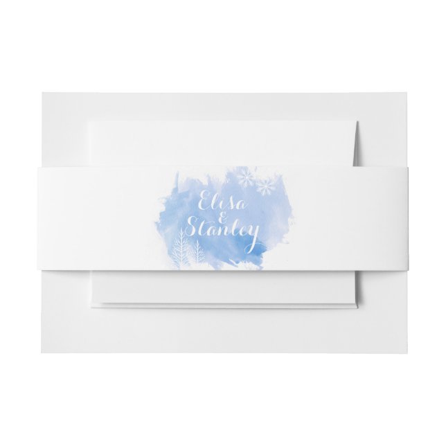 Modern abstract watercolor splash blue wedding invitation belly band (Front Example)