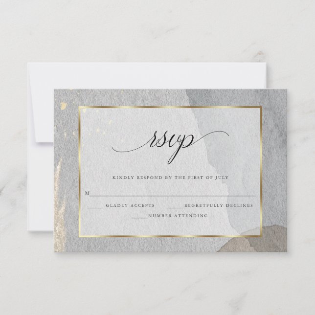 Modern Abstract Watercolor Splash on Stone RSVP Card (Front)