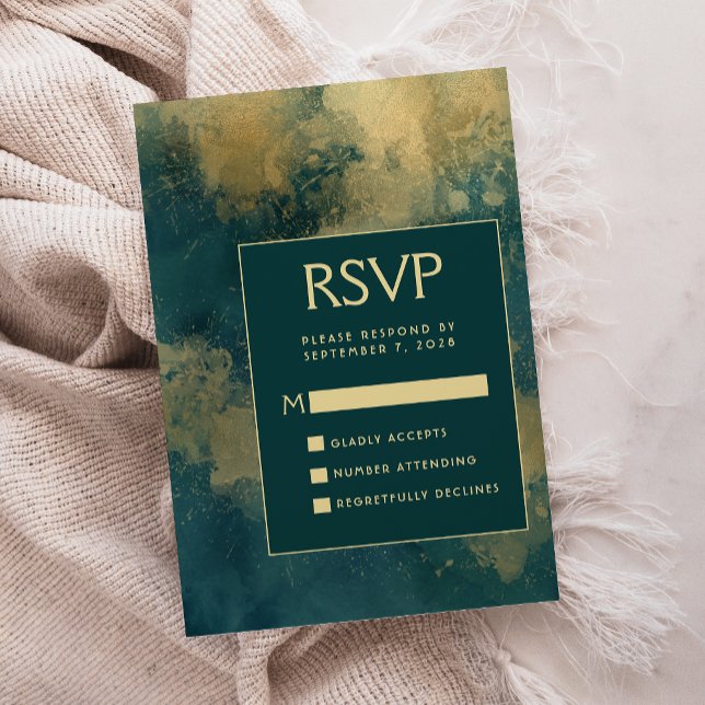 Modern Abstract Watercolor Teal Gold Wedding RSVP Enclosure Card (Creator Uploaded)